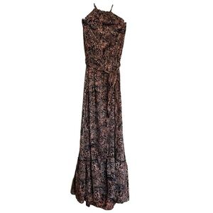 Karma Highway Paisley Print Halter Maxi Dress One Size Black Brown NEW